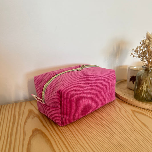 Trousse de toilette QL01 - fushia & rayures blanc rose